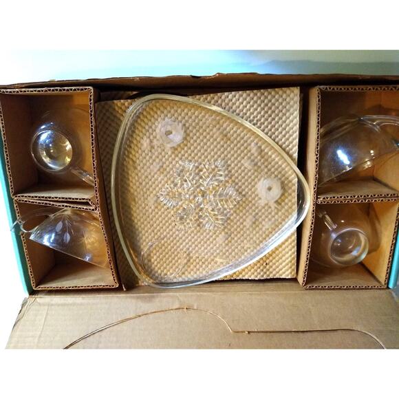 Indiana Glass Snowflake Smartset Snack Set Vintage Atomic Hinde & Daucn 1960s - Picture 7 of 10